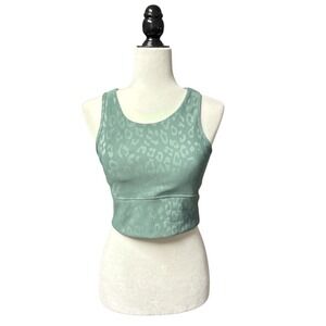 MOVE THEOLOGY Elevate Rib Racer Back Bra Leopard Print Mint Green L NWT